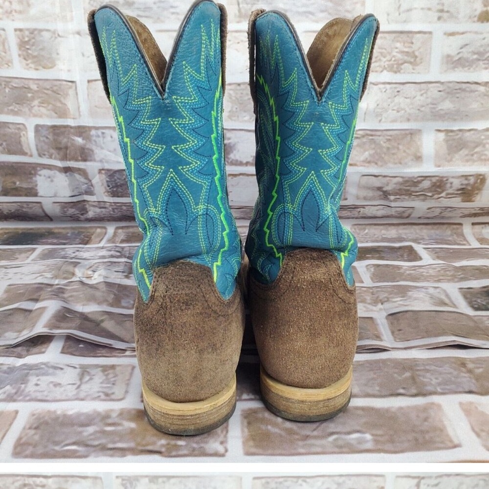 Ariat Relentless Boots Womens 4 Teal Tan Suede Leather Western Cowgirl Rodeo - Picture 4 of 7